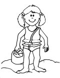 Coloring Sheet of Girl At Beach