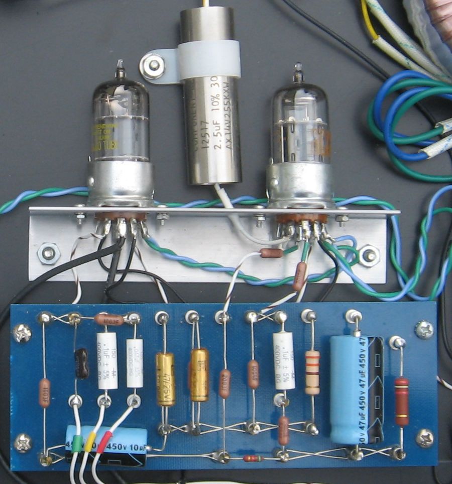 assembled preamp turret
                board and tube sockets