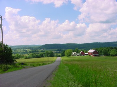 View of farm and hills