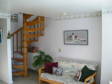 futon and staircase