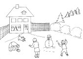 Snowball Fight Coloring Sheet