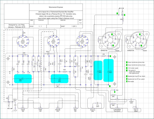 Jon's layout for combo Trainwreck Express
                        with 6V6's