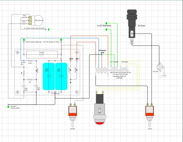 Jon's Trainwreck Express power supply
                        layout