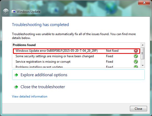 windows 7 update error 0x800f081f windows 7 update error 0x800f081f