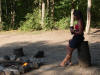 Karen enjoying her morning coffee at Spider Lake (Pine River, MN) - 7/30/06