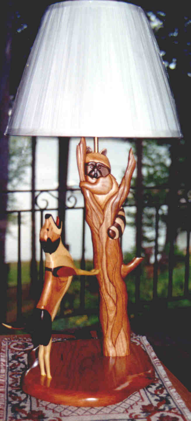 JeffArt Stained Glass/Intarsia - Coon dog Lamp