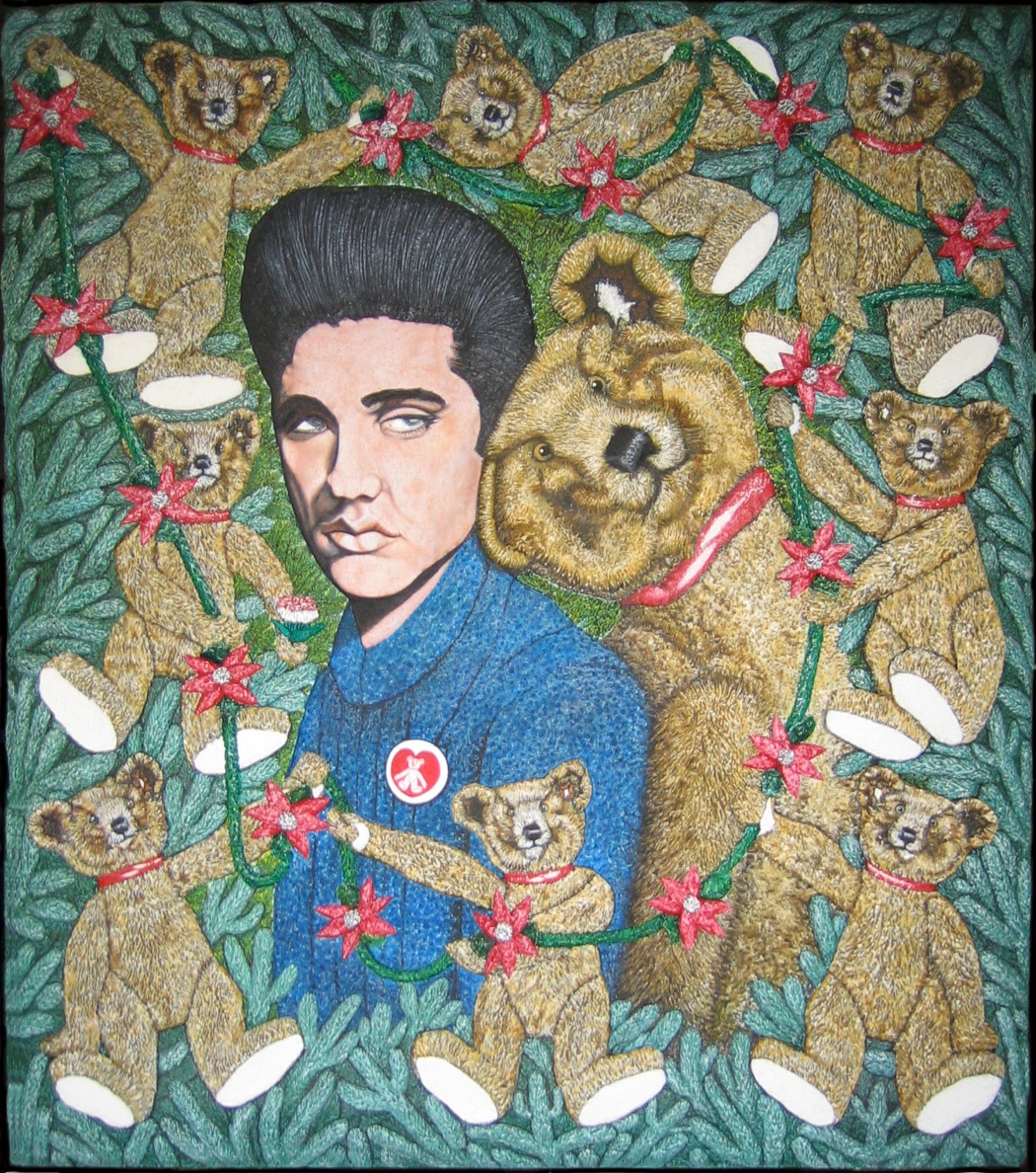 Elvis w/ Teddy Bear - Original Art Oil Painting