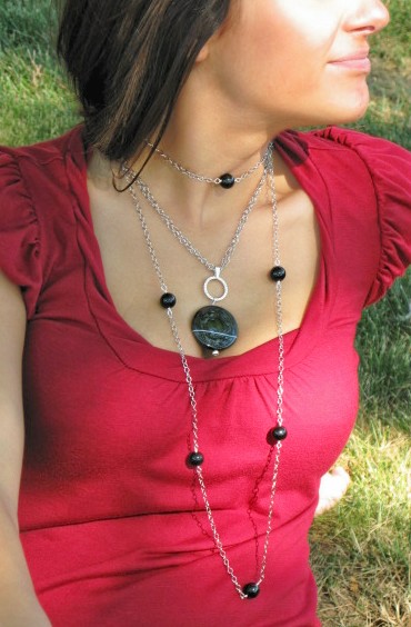 Image of Leah - Black Agate Chain Necklace
