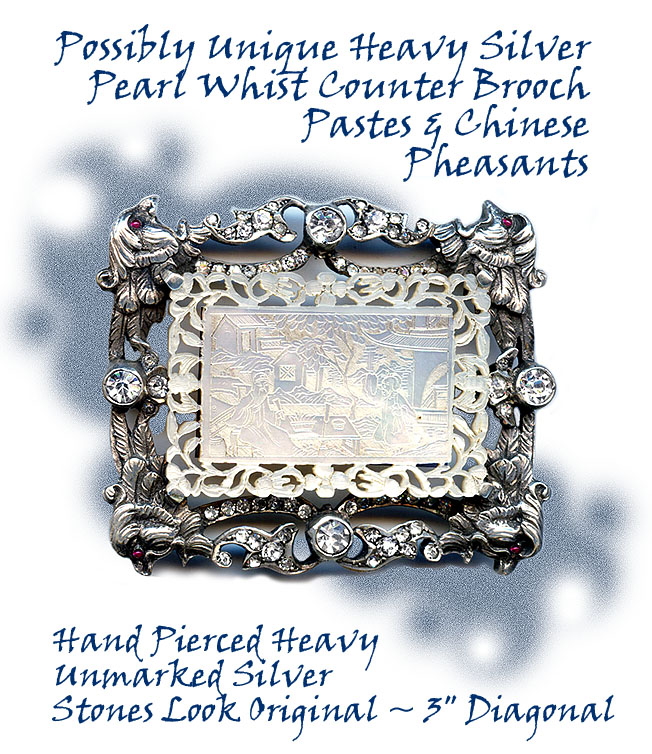 Brooch--19th C. Heavy Silver & Pearl Whist Counter