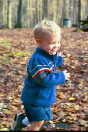 running in the crunchy leaves