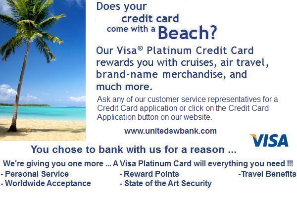 Thank you for giving us the opportunity to serve you.  We sincerely appreciate your business and the confidence you place in United Southwest Bank. We hope that you find our web page useful.  Just click on any of the buttons on the left.