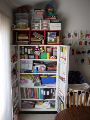 Cabinet that houses the craft supplies