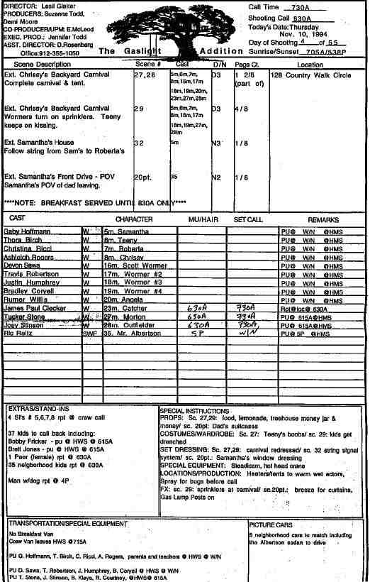 Call Sheet